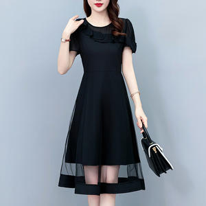 Robe mi-longue patchwork en gaze Vêtements féminins décontractés de couleur unie Col en O Robes coréennes d'été pour les trajets quotidiens - Product Image 5