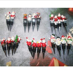 Christmas Wine Stoppers Resin Silicone Bottle Seals Snowman Santa Design Holiday Decorative Gift Set - Product Image 1