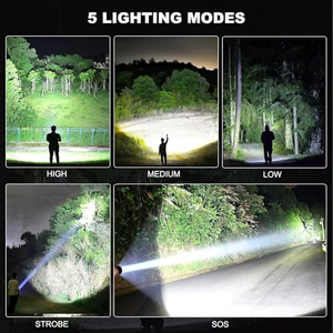 Lampe de poche LED 1000 lumens, rechargeable par USB/type-c, 5 modes d'éclairage, torche en alliage d'aluminium pour le camping et la randonnée, 18650 26650 - Product Image 5