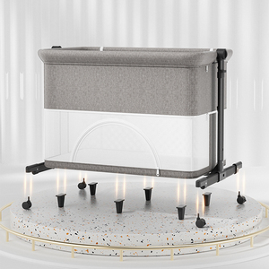 Berceau bébé pliable en tissu de coton, réglable en hauteur, avec fermeture éclair et fonction de balancement, directement de l'usine - Product Image 5