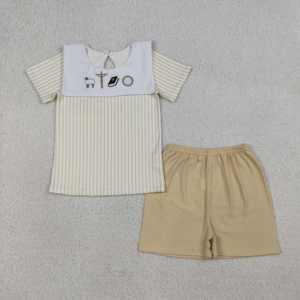 BSSO0305 rts Boutique Conjunto de ropa para bebé niño con bordado de conejito de Pascua azul, conjuntos de verano, venta al por mayor - Product Image 2