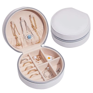Modern Portable PU Leather Jewelry <b>Box</b> Velvet Lining Zipper Closure Multi-Function Travel Storage Case for <b>Rings</b> Earrings - Product Image 3