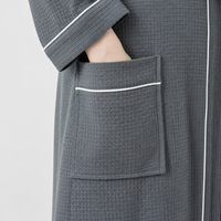 Peignoir gaufré col kimono 100% coton pour femme, long et léger, vêtement de détente, fournisseur de logos personnalisés