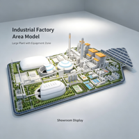Modèle de présentation d'usine industrielle de grande envergure, bâtiments d'usine, dômes, réservoirs de stockage, tours, unités orange, tuyauterie bleue, conception de modèle 3D, hôtel