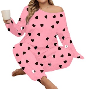 Pyjama confortable à manches longues avec impression de cœur européen et américain Pyjama d'intérieur pour femme Peut être porté à l'extérieur - Product Image 4