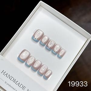 Nueva moda de mujer 3D Nail Art Kit <span class=keywords><strong>azul</strong></span> francés ataúd puntas largas Camelia almendra diseño suave <span class=keywords><strong>uñas</strong></span> artificiales estilo caliente - Product Image 6