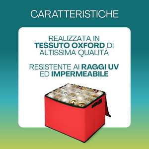 Scatola porta palline di Natale 43x35x35 cm con cerniera e maniglie, scomparti modulari per un massimo di 80 ornamenti - Product Image 2