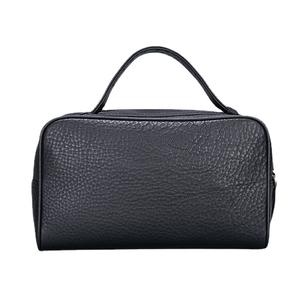 Black Pebble Leather <b>Men</b>’s <b>Toiletry</b> <b>Bag</b> —OEM for Luxury Brands, Durable Handle & Full Zip for Global Travelers w/ No Logo Design - Product Image 1