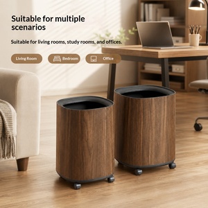 Poubelle cylindrique à ouverture supérieure en PP imitation <span class=keywords><strong>bois</strong></span>, grande taille, haute capacité, double couche, mobile, pour usage domestique, salon, chambre - Product Image 4