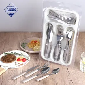 Wholesale Factory Supply Silverware Stainless Steel 410/13-0 Grey Color Plastic Handle Cutlery Set Service For 4 People