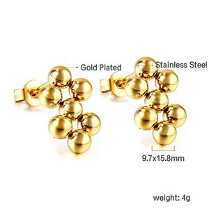 Boucles d'oreilles clous en acier inoxydable plaqué or 18 carats, motif boule, perles rondes polies, style minimaliste, pour femme - Product Image 2