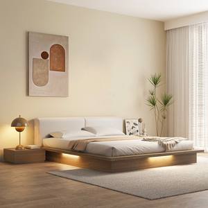 Японская напольная кровать с татами, современная деревянная кровать размера «King-Queen Size» на платформе, Современная низкая кровать-Лофт с тумбочкой и светом - Product Image 2