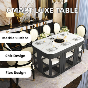 Gmart bàn ăn sang trọng thiết lập lớn màu trắng gốm trượt bàn và ghế cho phòng ăn trang trí - Product Image 3