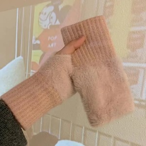 Guantes suaves <span class=keywords><strong>de</strong></span> invierno con medio dedo para mujer, guantes cálidos <span class=keywords><strong>de</strong></span> lujo sin dedos <span class=keywords><strong>de</strong></span> punto <span class=keywords><strong>de</strong></span> felpa blanca sólida - Product Image 5