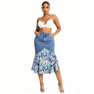 <span class=keywords><strong>Jupe</strong></span> sirène en jean bleu clair taille haute 2026 pour femme, <span class=keywords><strong>jupe</strong></span> <span class=keywords><strong>longue</strong></span> en jean patchwork à imprimé graphique, <span class=keywords><strong>jupe</strong></span> moulante en jean queue de poisson - Product Image 3