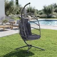 Fauteuil suspendu Danlong en forme d'œuf avec support, pour intérieur et extérieur, en osier gris, avec coussin épais, pour patio