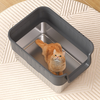 Bac à litière pour chat en acier inoxydable, ouvert, avec clôture haute, semi-fermé, toilette pour animaux de compagnie, contrôle des odeurs, facile à nettoyer