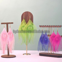 Boucles d'oreilles créoles pendantes personnalisables en gros, style bohème vintage fait main, avec longues pampilles et plumes véritables, pour femmes