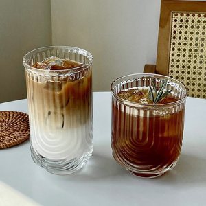 350 420ml Ins Iced Americano Latteジュースドリンクカップニッチ<span class=keywords><strong>U</strong></span>字型ストライプグラス - Product Image 2