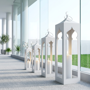 Venta al por Mayor de Linternas de Metal con Forma de Mezquita en Color Blanco para Decoración de Fiestas de Ramadán e Iftar - Product Image 5
