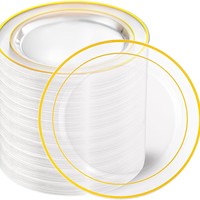 Assiettes en plastique or jetables élégantes de 6/7, 5/9/10, 25 pouces de qualité alimentaire PS assiettes à dîner pour fêtes mariages événements