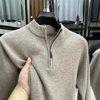 Pull en pure laine pour homme à col semi-montant zippé, épais et chaud pour l'hiver, couleur unie, manches longues, haute résistance des couleurs, infroissable