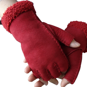 Double face en peau de <span class=keywords><strong>mouton</strong></span> Mérinos mignon femmes mitaines gants - Product Image 4
