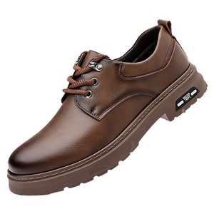 Chaussures décontractées rétro en cuir véritable pour hommes, bout rond, lacets, semelle extérieure en caoutchouc antidérapante, semelle épaisse pour l'automne - Product Image 5