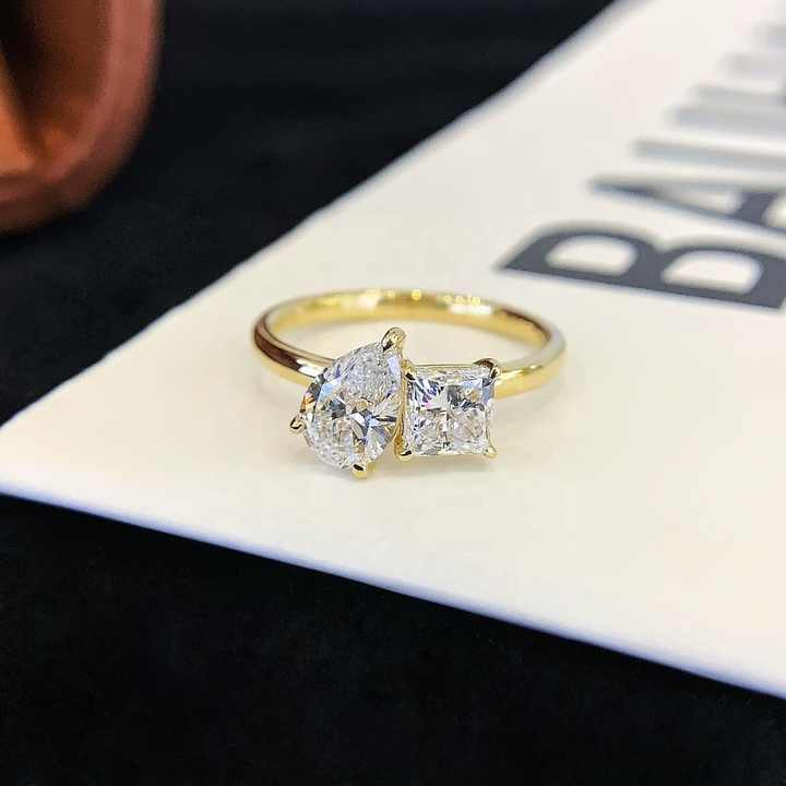 3g Fine 18k Yellow Gold Wedding Ring 1.55ct Lab Grown Diamond Pear and ...