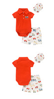 Ensemble de vêtements pour bébé 3 pièces, couleurs et imprimés assortis, body polo, short et chapeau pour garçons et filles