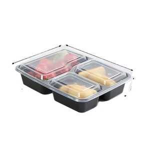 Envases de Comida Desechables Aptos para Microondas, Contenedor de Alimentos de PP de 3 Compartimentos con Tapa Transparente, Caja Negra para Comida para Llevar - Product Image 2