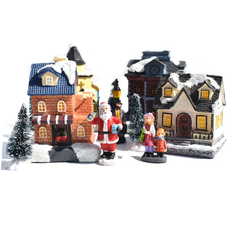 Полимерные рождественские украшения для церковных подарков, европейская электрическая музыка, популярный светодиодный светящийся маленький дом