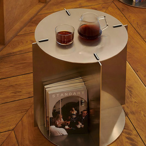 <span class=keywords><strong>Tavolino</strong></span> da Caffè Industriale Rotondo in Alluminio HUACHI, Autoassemblabile e Modulare, per Arredamento Soggiorno - Product Image 1