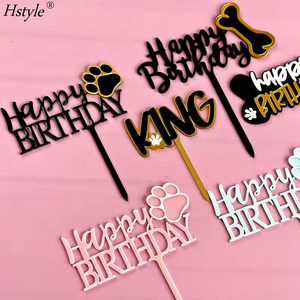 Topper de gâteau d'anniversaire Hstyle avec patte de chien pour Let's Pawty Thème Enfants Garçons Filles Anniversaire Chiot Chien Os Gâteau Pick Décorations - Product Image 5