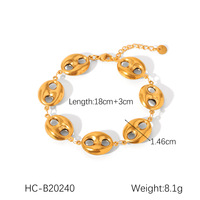 Ensemble de bijoux pour femmes style Ins avec maillons en forme de nez de cochon |   Collier, bracelet et boucles d'oreilles en acier inoxydable plaqué or creux
