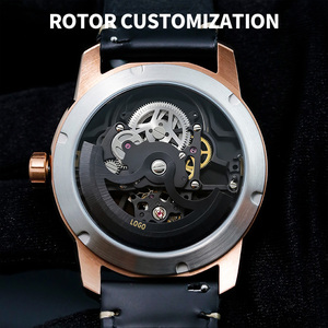 OEM Custom Luxury Mechanical Skeleton <b>Watch</b> Rose Gold <b>Case</b> Black Leather Band Off-Center Dial Balance Wheel Wristwatch for Men - Product Image 5