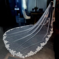 ROMANTIC Luxury Single Layer Long Big Tail Wedding Veil Flower Lace Bridal Veil Tanpa Sisir