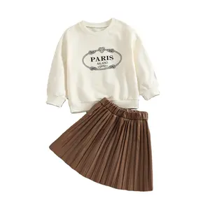 패션 가을 아기 소녀 의류 유아 아이 옷 편지 인쇄 긴 소매 티셔츠 탑 + a 라인 스커트 2Pcs 의상 세트