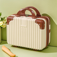 Valise de voyage portable mini 14 pouces à rayures tendance, grande capacité, bagage à main, trousse de maquillage avec fermeture éclair et serrure à code