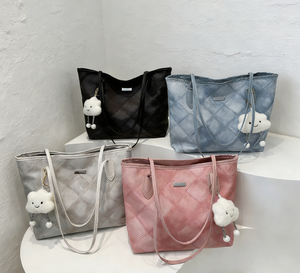 Bolsos de Mano de Lona con Diseño de Diamantes, Bolsos Grandes para Mujer, Bolsos de Tela para Dama - Product Image 1