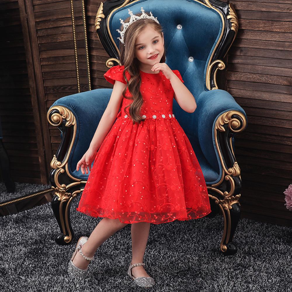 Прекрасные пышные праздничные Детские платья для девочек красного цвета с тюлевой юбкой frock designs круглый вырез горловины с оборками летнее платье для девочек модное платье без рукавов платье для детей до 3 лет