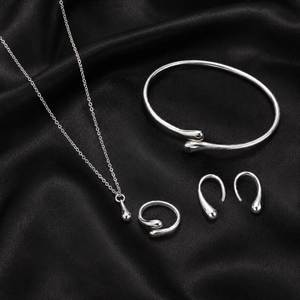 4pcs/<b>set</b> Gold Plated Water Drop Jewelry <b>Set</b> Necklace Earrings Rings <b>Bangle</b> Bracelet Women's Fashion Gift Jewelry - Product Image 4