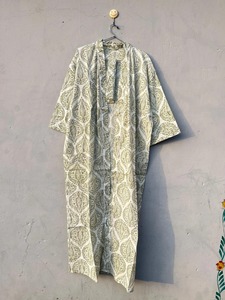 Robe longue en coton Kaftan, robe de plage, couvre-vêtement pour femmes, cadeau, robe bohème à imprimé à la main, vêtements de nuit, robe maxi, kimono, robes - Product Image 5