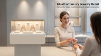 Vitrine à bijoux intégrée personnalisable et robuste, mobilier moderne pour bijouterie, éclairage LED chaud, showroom écologique