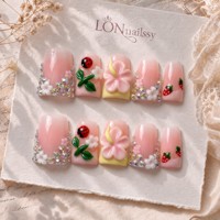 Faux ongles à presser en acrylique faits main, courbés 3D, style bec de canard français, couvrance totale, PMMA, vente en gros fabricant, 10 pièces