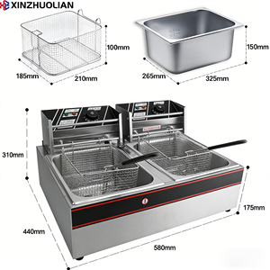 Commercial Electric <strong>Fryer</strong> Stainless Steel French Fries Potato Chip <strong>Fryer</strong> 2 Tanks 2 Baskets 6L+6L Capacity Energy Saving - Product Image 2