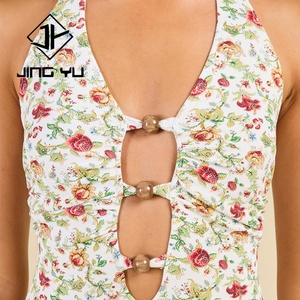 Traje de Baño de una Pieza con Cuello Halter, Estampado Playero, con Cuentas, Personalizado, de Poliéster Reciclado - Product Image 5