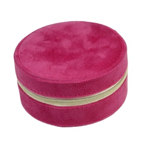 LG7296 Wholesale Hot Selling Customized Logo <strong>Jewelry</strong> <strong>Box</strong> Luxury Pink Velvet <strong>Round</strong> <strong>Jewelry</strong> Case Zipped Portable Travel <strong>Box</strong> - Product Image 2