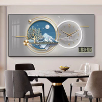 Horloge murale silencieuse moderne de luxe avec affichage de la date, impression sur toile effet cristal, pour salon, salle à manger, chambre à coucher