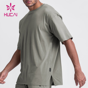 Logotipo personalizado Nuevo diseño Entrenamiento Ropa deportiva Camiseta Hombre 100% Algodón Heavyweight Box <span class=keywords><strong>Fit</strong></span> Running Oversize Fitness <span class=keywords><strong>Gym</strong></span> Shirt - Product Image 3